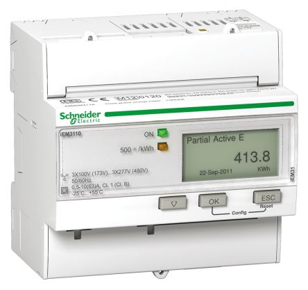 Schneider Electric Medidor De Energía Serie Acti 9 IEM3000, Display LCD, Con 10 Dígitos