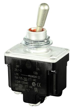 Honeywell Toggle Switch, Panel Mount, On-Off, DPST, Screw Terminal