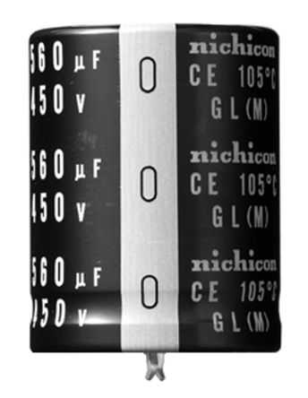 Nichicon Condensador Electrolítico Serie GL, 390μF, ±20%, 450V Dc, De Encaje A Presión, 30 (Dia.) X 40mm, Paso 10mm