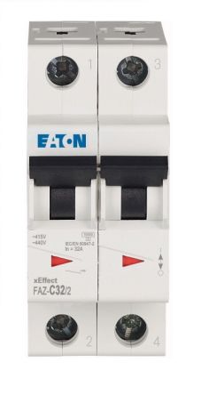 Eaton XEffect MCB, 2P, 32A Curve C, 240 → 415V AC, 96V DC, 10 KA Breaking Capacity
