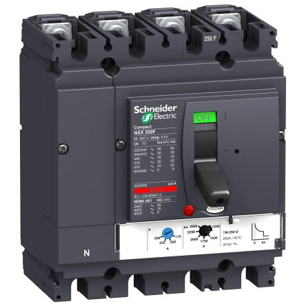 Schneider Electric MCCB, 4 Polos, 250A, Capacidad De Ruptura 90 KA, Montaje Fijo, Gama NSX, LV4