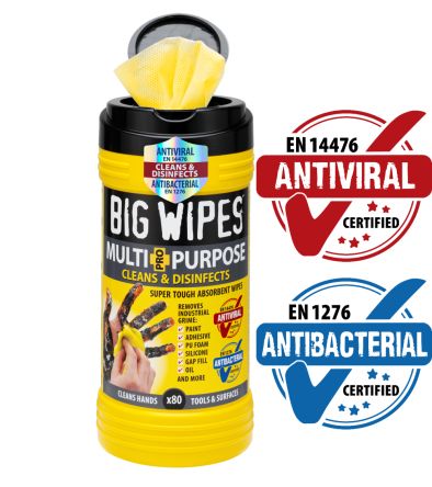 Big Wipes MULTI-PURPOSE PRO+ Desinfektionsmittel-Reinigungstücher, Gelb, 200 X 300mm, 80 Tücher Pro Packung
