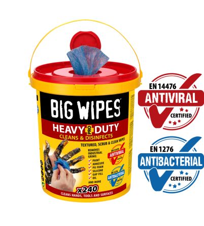 Big Wipes HEAVY DUTY PRO+ Desinfektionsmittel-Reinigungstücher, Blau, 200 X 300mm, 240 Tücher Pro Packung