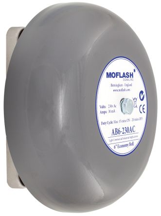 Moflash AB6 Solenoid Sirene IP44 24 V Dc 100dB Grau, Ø 167 Mm