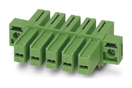 Phoenix Contact 7.62mm Pitch 5 Way Right Angle Pluggable Terminal Block, Inverted Header, Through Hole, Solder