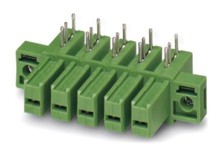 Phoenix Contact 7.62mm Pitch 10 Way Right Angle Pluggable Terminal Block, Inverted Header, Through Hole, Solder