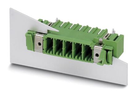 Phoenix Contact 7.62mm Pitch 6 Way Right Angle Pluggable Terminal Block, Feed Through Header, Panel Mount, Through