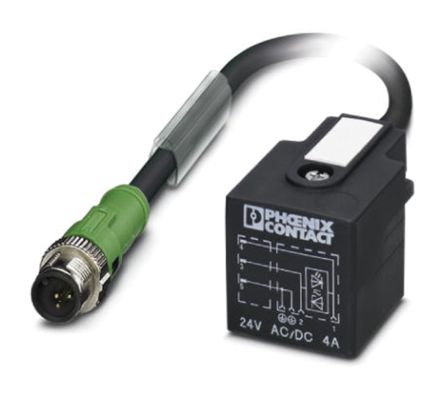 Phoenix Contact Cable De Conexión, Con. A M12 Macho, 3 Polos, Con. B DIN 43650 Forma A, Cod.: A, Long. 600mm, 24 V, 4