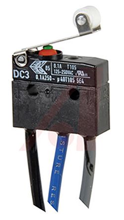 Cherry Roller Lever Microswitch, Wire Lead Terminal, 100 MA, SPDT, IP67