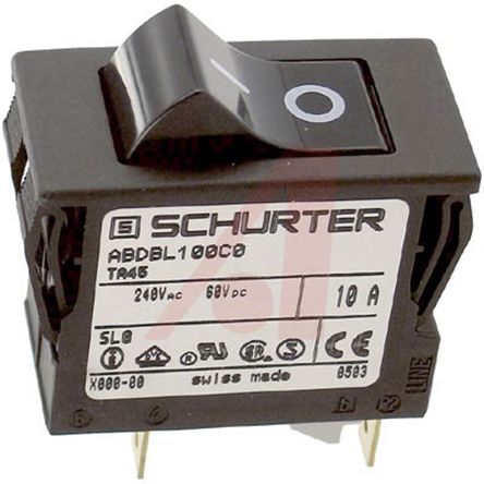 Schurter TA45 Thermischer Überlastschalter / Thermischer Geräteschutzschalter, 2-polig, 10A, 60 V Dc, 240V Ac, Thermisch