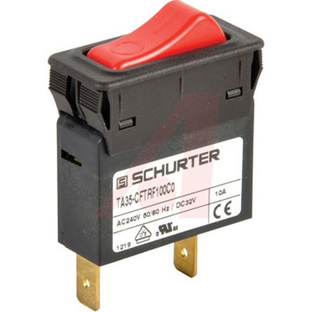 Schurter TA35 Thermischer Überlastschalter / Thermischer Geräteschutzschalter, 1-polig, 10A, 32 V Dc, 240V Ac 17.5 X