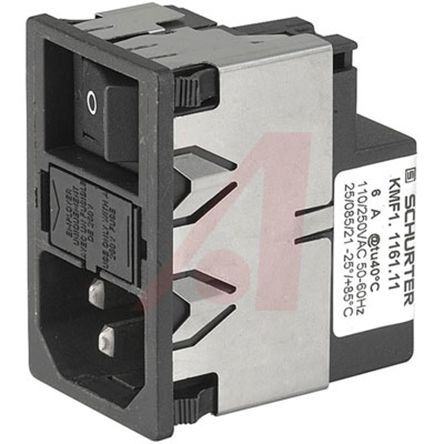 Schurter C14 IEC-Steckerfilter Stecker Mit 2-Pol Schalter 5 X 20mm Sicherung, 125 V Ac, 250 V Ac / 1A, Snap-In /