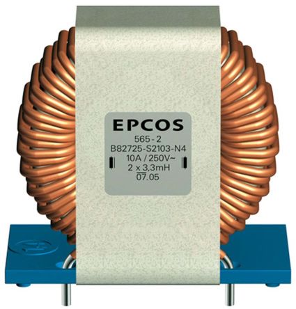 EPCOS B82725S Netzleitungsdrossel, Ferrit-Kern, 2,8 MH, ±30%, 10A, Radial / R-DC 12.5mΩ, Max. 10kHz X 37mm