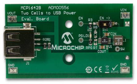 Microchip MCP1642B Evaluierungsplatine, AA Batteries To USB Aufwärtsregler