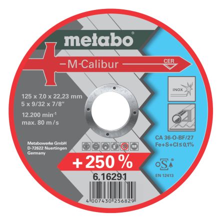 Metabo Disco De Corte Medio De Óxido De Aluminio, P40, Ø 125mm X 7mm, RPM Máx. 12200rpm