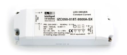ILS IZC050-018T-9500A-SX, Constant Current Triac LED Driver 18W 9 &#8594; 36V 500mA, IZC Series
