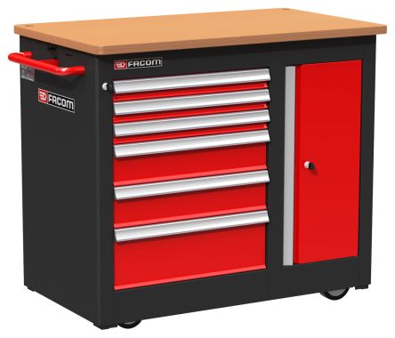Jet 6mwbpb Facom 6 Drawer Beech Wood Wheeled Tool Chest 1002mm