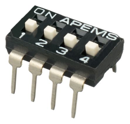 APEM THT DIP-Schalter 4-stellig 1-poliger Ein-/Ausschalter Phosphorbronze (beweglicher Kontakt) 100 MA (nicht