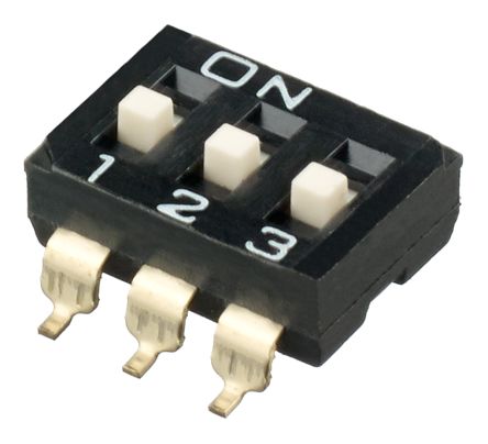 APEM DIP-Schalter 3-stellig 1-poliger Ein-/Ausschalter Phosphorbronze (beweglicher Kontakt) 100 MA (nicht Schaltend) @