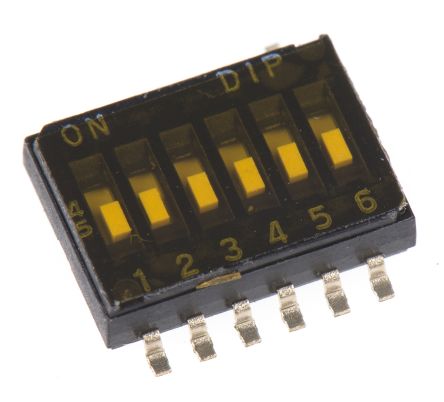 APEM DIP-Schalter Bündiger Gleiter 4-stellig 1-poliger Ein-/Ausschalter, Kontakte Vergoldet 25 MA @ 24 V Dc