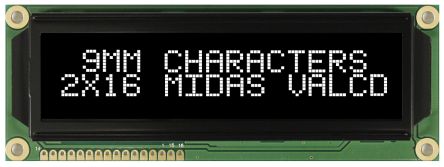 Midas MC21609A12W-VNMLW MC21609 Alphanumeric LCD Display Black, 2 Rows By 16 Characters, Transmissive