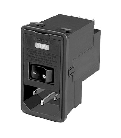 TE Connectivity C14 IEC Filter Stecker Mit 2-Pol Schalter 5 X 20mm Sicherung, 120 V Ac, 250 V Ac / 3A, Snap-In /