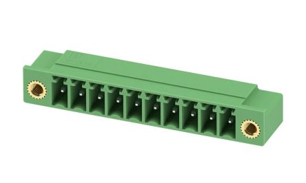 Phoenix Contact, 3.5mm Pitch, COMBICON MC, 10 Way, Right Angle, Pluggable Terminal Block, Header, Through Hole, Solder