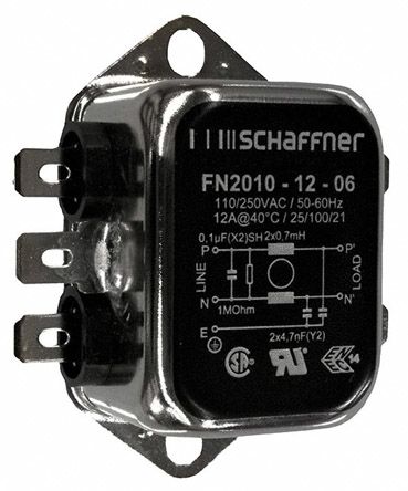 Schaffner FN2010 EMV-Filter, 250 V Ac, 12A, Gehäusemontage, Flachstecker, 1-phasig 0,74 MA / 0 → 400Hz Single