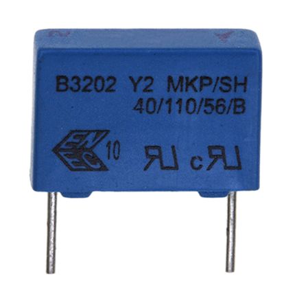 EPCOS B32021 Y2 Folienkondensator 10nF ±20% / 1.5 KV Dc, 300 V Ac, THT Raster 10mm
