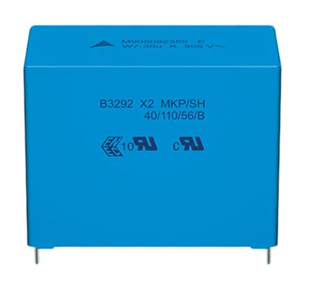 EPCOS B32923C X2 Folienkondensator 1μF ±20% / 305 V Ac, 630 V Dc, THT Raster 22.5mm