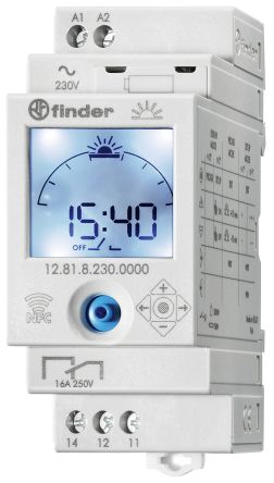 Finder DIN导轨定时开关, 数字，带 NFC开关, 1通道, 110 → 230 v 交流电源, 单刀双掷