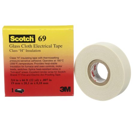 3M Scotch 27 Cloth Tape, 55m x 9mm, White, Glass Finish