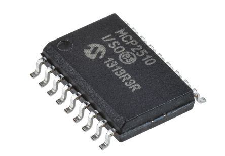 Microchip CAN控制器, 1收发器, 最高数据速率5Mbps, 最高工作温度+85 °C, SOIC W封装, 支持CAN 1.2，CAN 2.0A，CAN 2.0B标准, 18引脚