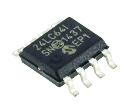 Microchip Mémoire EEPROM En Série, 24LC64-I/SN, 64Kbit, Série-I2C SOIC, 8 Broches, 8bit