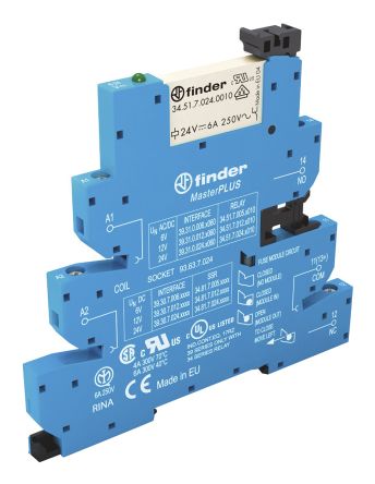 Finder 39 Series Interface Relais, 20.4V / 264V 240V Ac/dc, 1-poliger Wechsler DIN-Schienen 250 → 400V