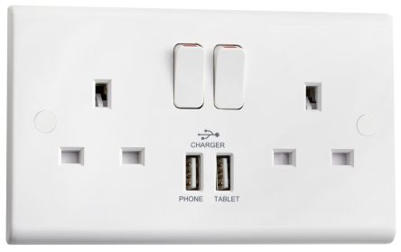13A Double Socket Two Gang Moulded Slimline White Twin Switched Socket 1