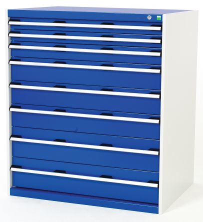 Bott 蓝色，灰色 零件柜, 1200mm高 x 1050mm宽 x 750mm深, 8个抽屉, 钢外框