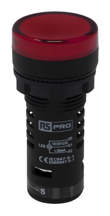 RS PRO Leuchtmelder 120V Ac/dc Rot, Ausschnitt-Ø 22mm LED Tafelmontage IP 65 Schraub