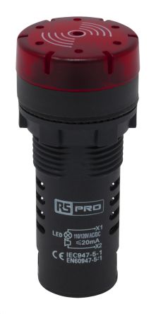 RS PRO Leuchtmelder 120V Ac/dc Rot, Ausschnitt-Ø 22mm LED Tafelmontage IP30 Schraub