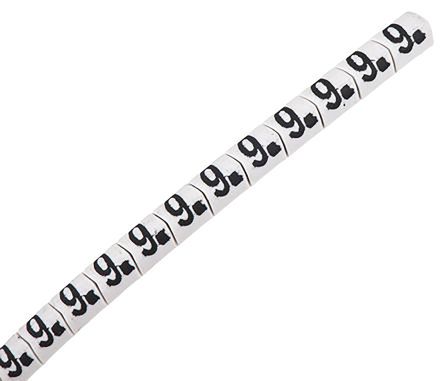 HellermannTyton HGDC Slide On Cable Markers, Black On White, Pre-printed 9, 2 → 5mm Cable