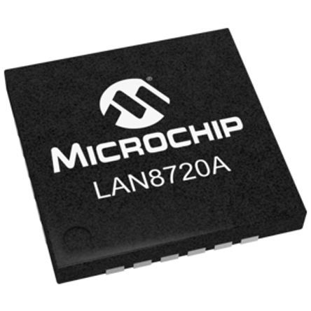 Microchip Transceptor Ethernet, LAN8720AI-CP, 10Mbps, QFN, 24-Pines, 3,3 V
