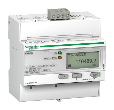 Schneider Electric Medidor De Energía Serie Acti 9 IEM3000, Display LCD, Con 8 Dígitos, 3 Fases
