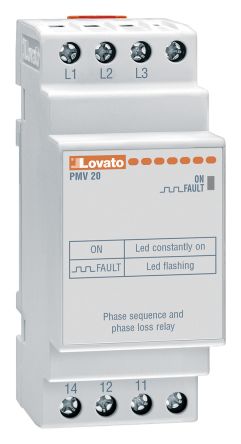 Lovato PMV20 Überwachungsrelais Maximal 400V Ac 3-phasig, 1-poliger Wechsler Eigenversorgung DIN-Schienen