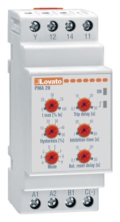 Lovato PMA20 Überwachungsrelais 1-phasig, 1-poliger Wechsler 16A Überstrom 0.25A DIN-Schienen