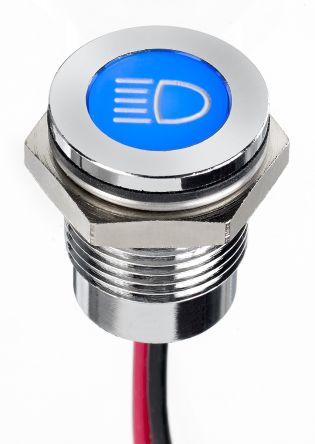 APEM LED Schalttafel-Anzeigelampe Blau 12V Dc, Montage-Ø 14mm, Leiter
