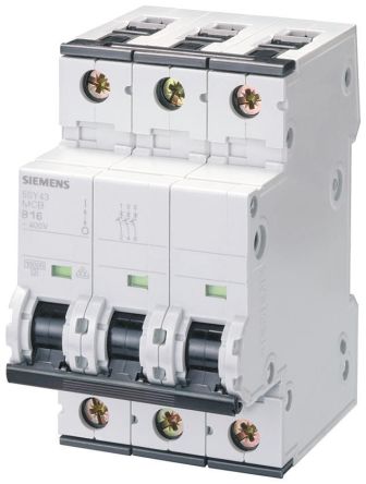 Siemens 5SY4 MCB Leitungsschutzschalter Typ B, 3-polig 16A 400V, Abschaltvermögen 10 KA Sentron DIN-Schienen-Montage