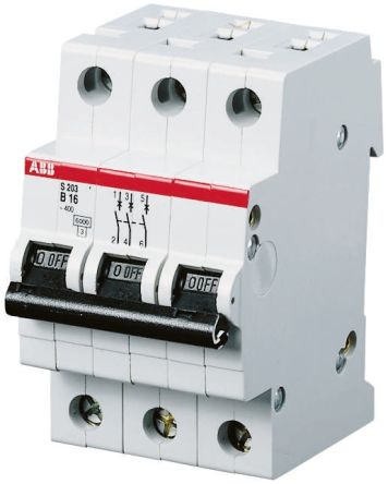 ABB Interruptor Automático 3P, 50A, Curva Tipo B, Poder De Corte 6 KA S203-B50, System Pro M Compact, Montaje En Carril DIN