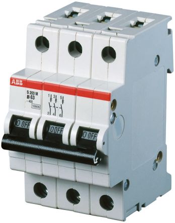 ABB Interruptor Automático 3P, 50A, Curva Tipo B, Poder De Corte 10 KA S203M-B50, System Pro M Compact, Montaje En Carril