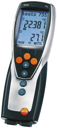 Testo Digital Thermometer, 735-1,, 3-Kanal Bis +1760°C ±0,2 °C Max, Messelement Typ PT100
