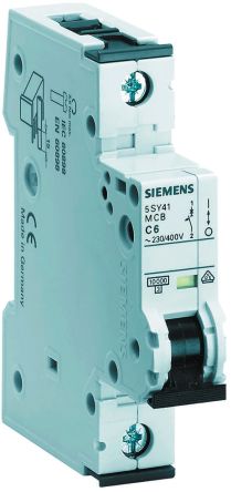 Siemens Disjoncteur 5SY4 1P, 300mA, Pouvoir De Coupure 10 KA, Montage Rail DIN